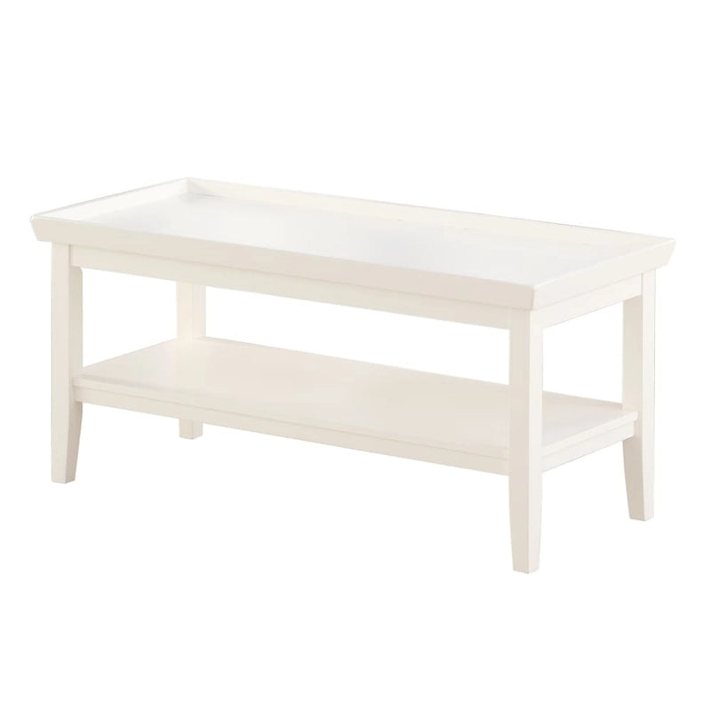 Table basse rectangulaire avec étagère inférieure, plateau à rebords et pieds fuselés