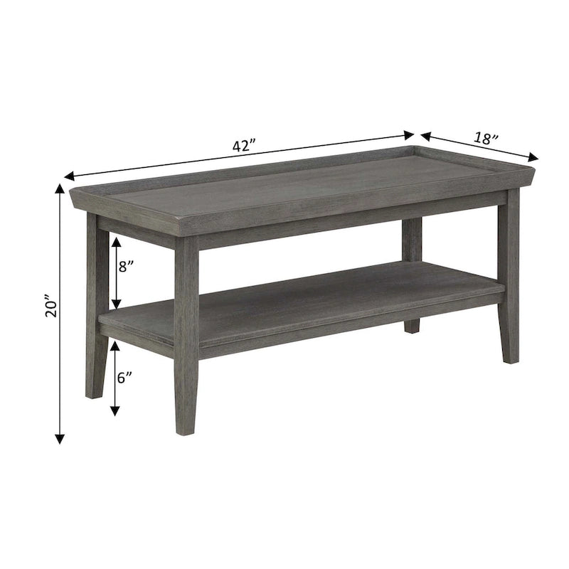 Table basse rectangulaire avec étagère inférieure, plateau à rebords et pieds fuselés