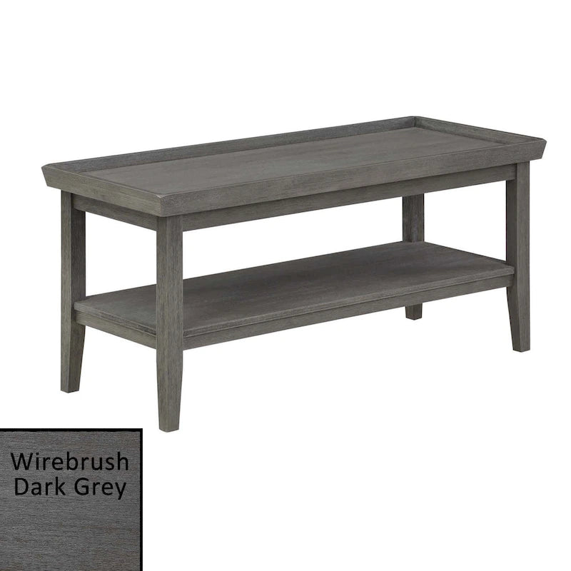 Table basse rectangulaire avec étagère inférieure, plateau à rebords et pieds fuselés