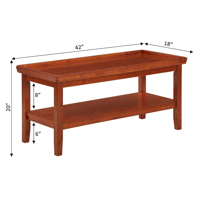 Table basse rectangulaire avec étagère inférieure, plateau à rebords et pieds fuselés