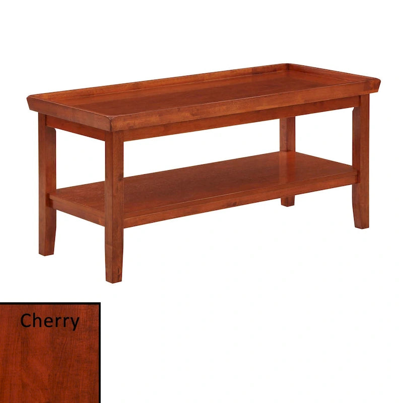 Table basse rectangulaire avec étagère inférieure, plateau à rebords et pieds fuselés