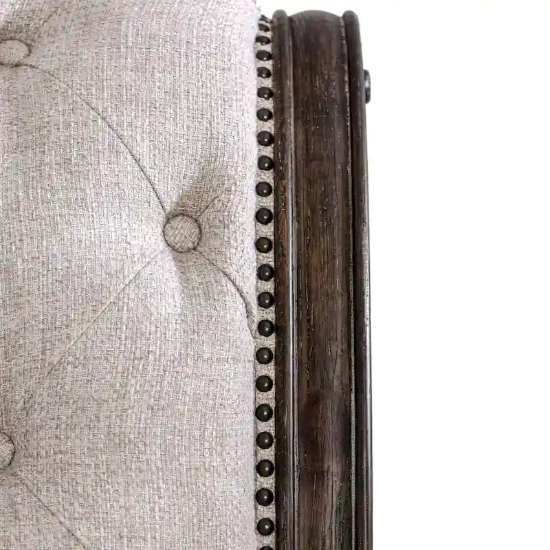 Cadre de lit traîneau rustique beige rembourré en tissu capitonné
