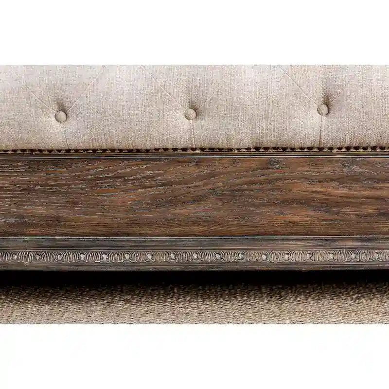 Cadre de lit traîneau rustique beige rembourré en tissu capitonné