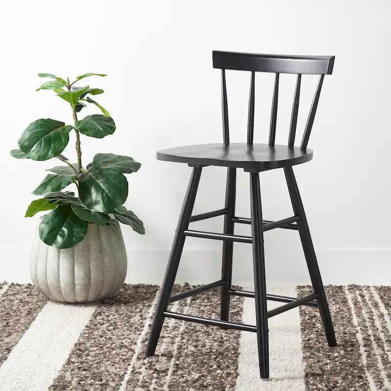 Tabouret de comptoir Windsor 25 pouces, dossier à fuseaux en bois massif, style fermier