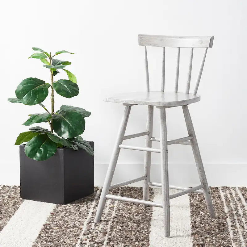 Tabouret de comptoir Windsor 25 pouces, dossier à fuseaux en bois massif, style fermier