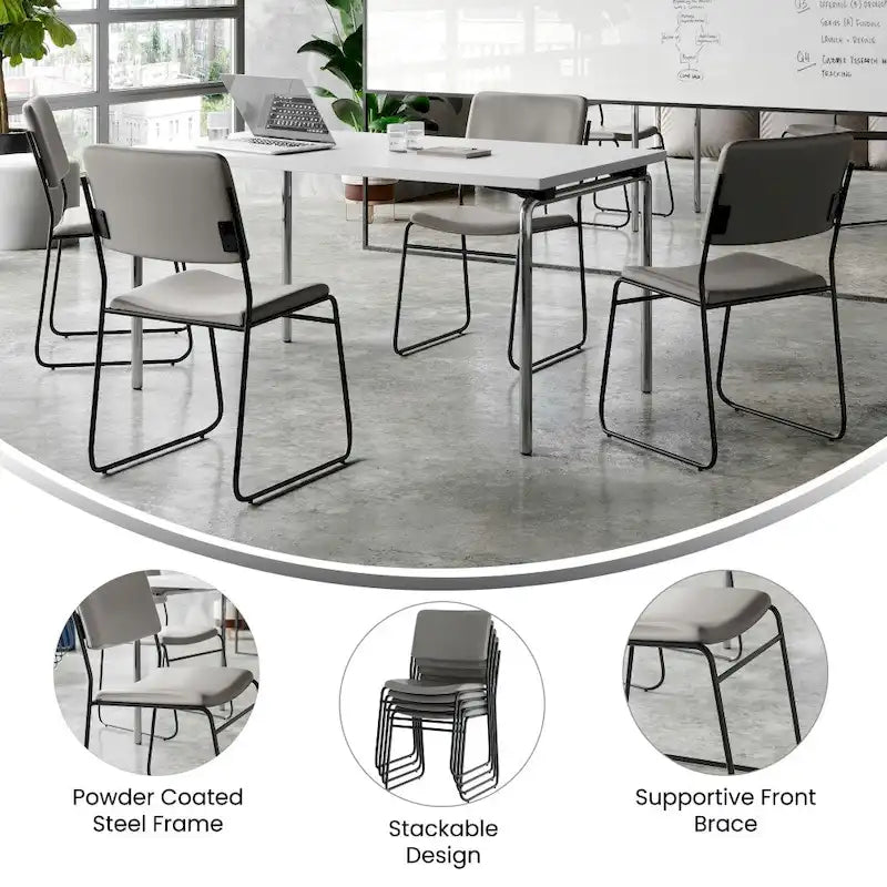 Lot de 5 chaises empilables haute densité avec structure en acier et assise rembourrée