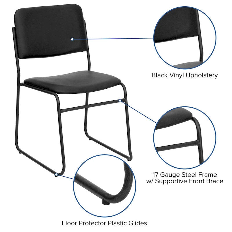 Lot de 5 chaises empilables haute densité avec structure en acier et assise rembourrée