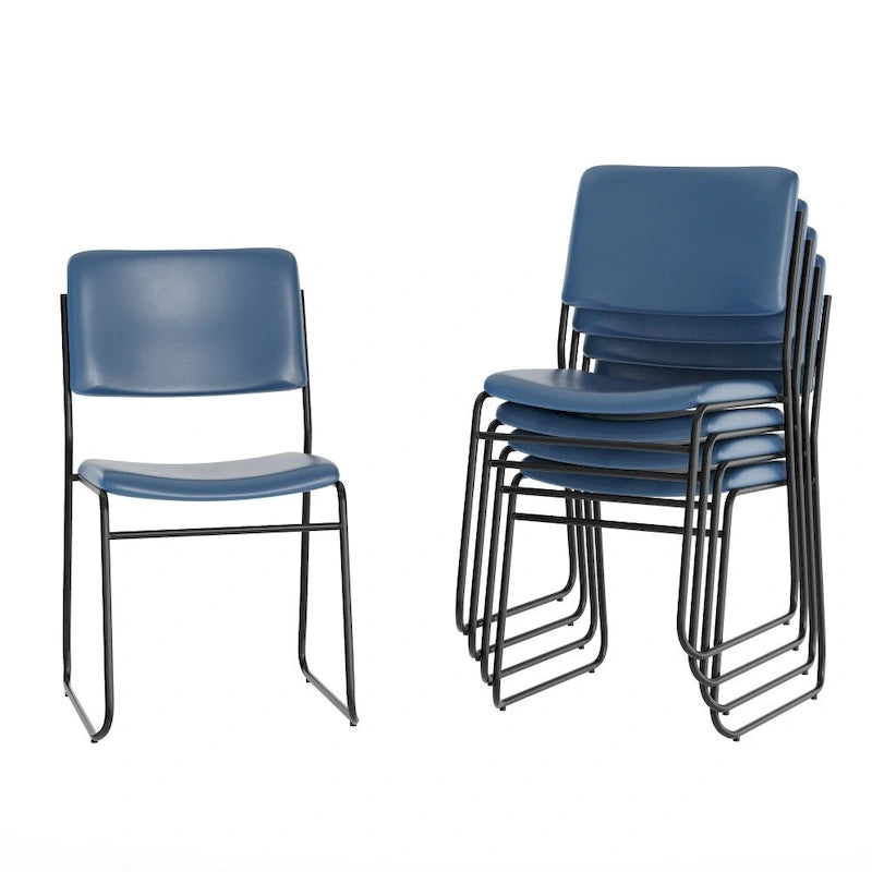 Lot de 5 chaises empilables haute densité avec structure en acier et assise rembourrée