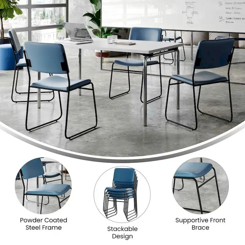 Lot de 5 chaises empilables haute densité avec structure en acier et assise rembourrée