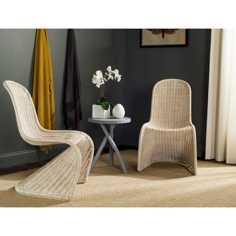 Chaise d'appoint en osier courbé S, style Panton, tissage géométrique - Lot de 2