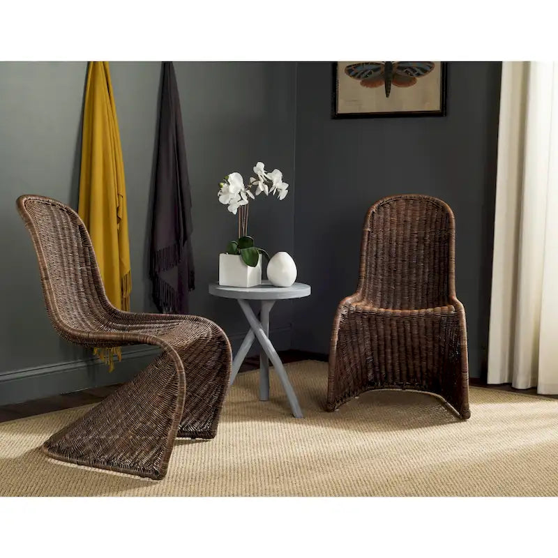 Chaise d'appoint en osier courbé S, style Panton, tissage géométrique - Lot de 2