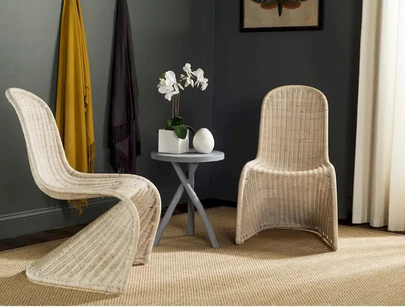 SAFAVIEH Baukje Grey Wicker Dining Chair (Set of 2) - 19Wx26Dx35H