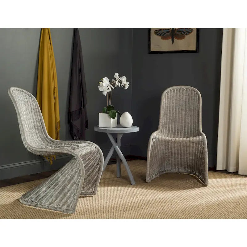 Chaise d'appoint en osier courbé S, style Panton, tissage géométrique - Lot de 2