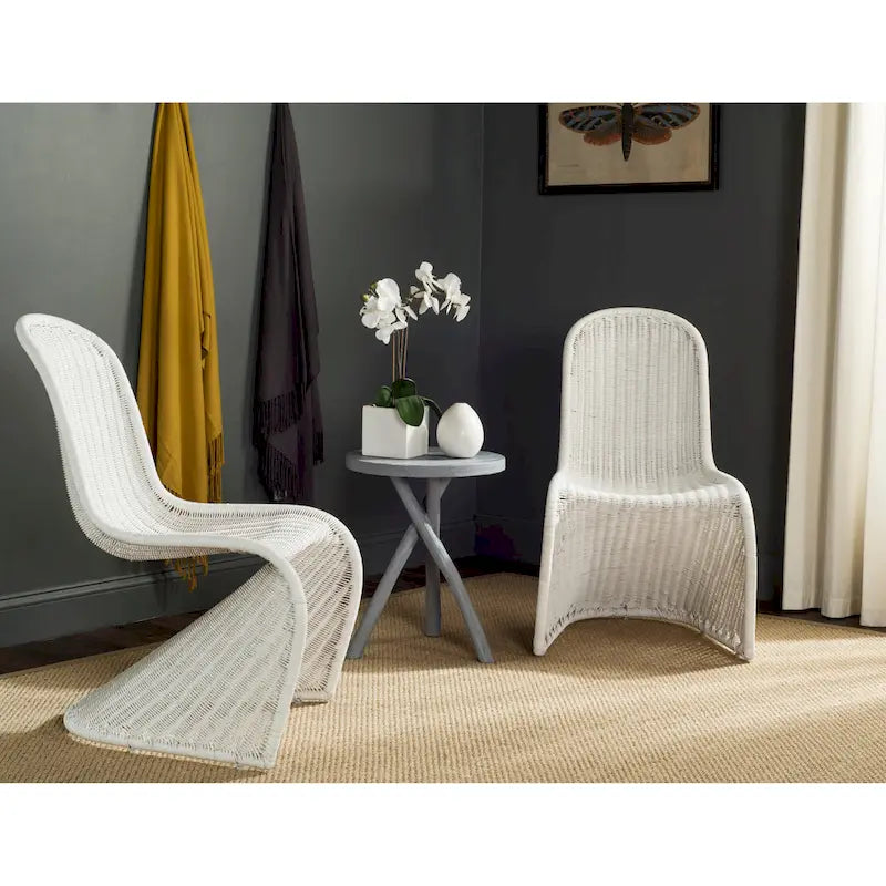 Chaise d'appoint en osier courbé S, style Panton, tissage géométrique - Lot de 2