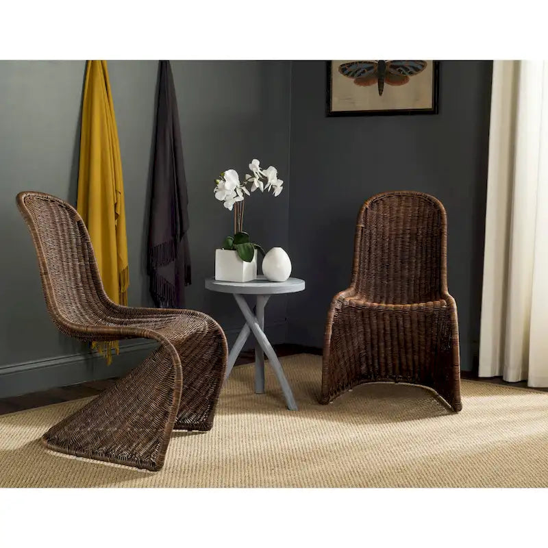Chaise d'appoint en osier courbé S, style Panton, tissage géométrique - Lot de 2
