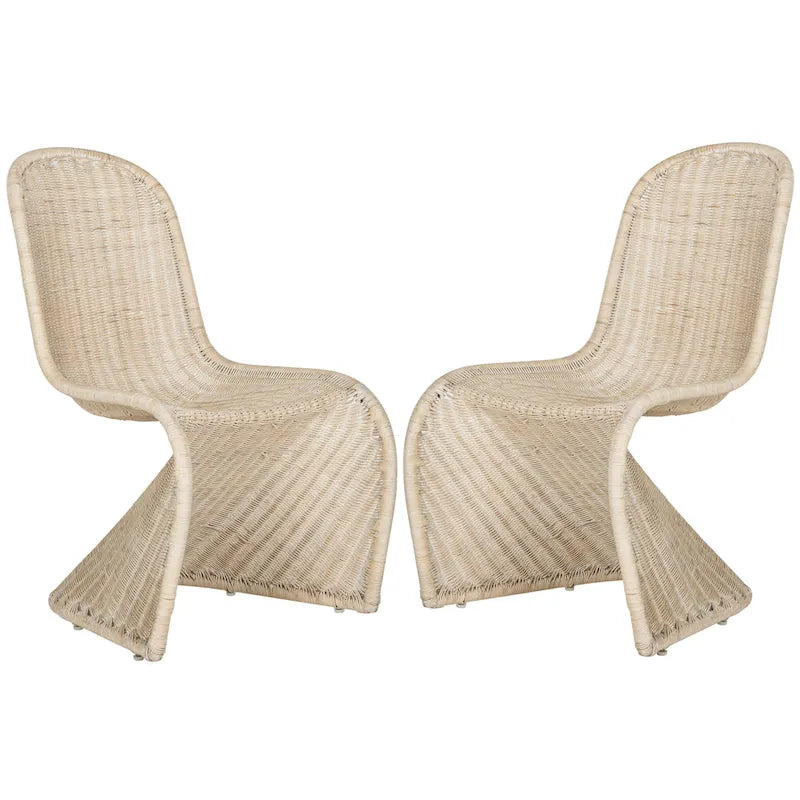 Chaise d'appoint en osier courbé S, style Panton, tissage géométrique - Lot de 2