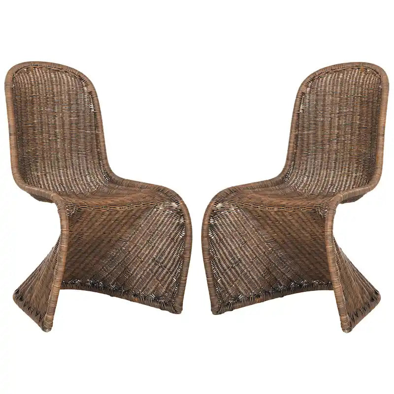 Chaise d'appoint en osier courbé S, style Panton, tissage géométrique - Lot de 2