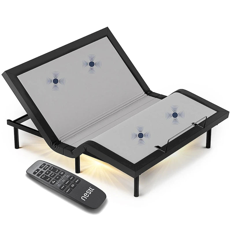 Cadre de lit de massage réglable avec télécommande sans fil, lumière LED et port USB