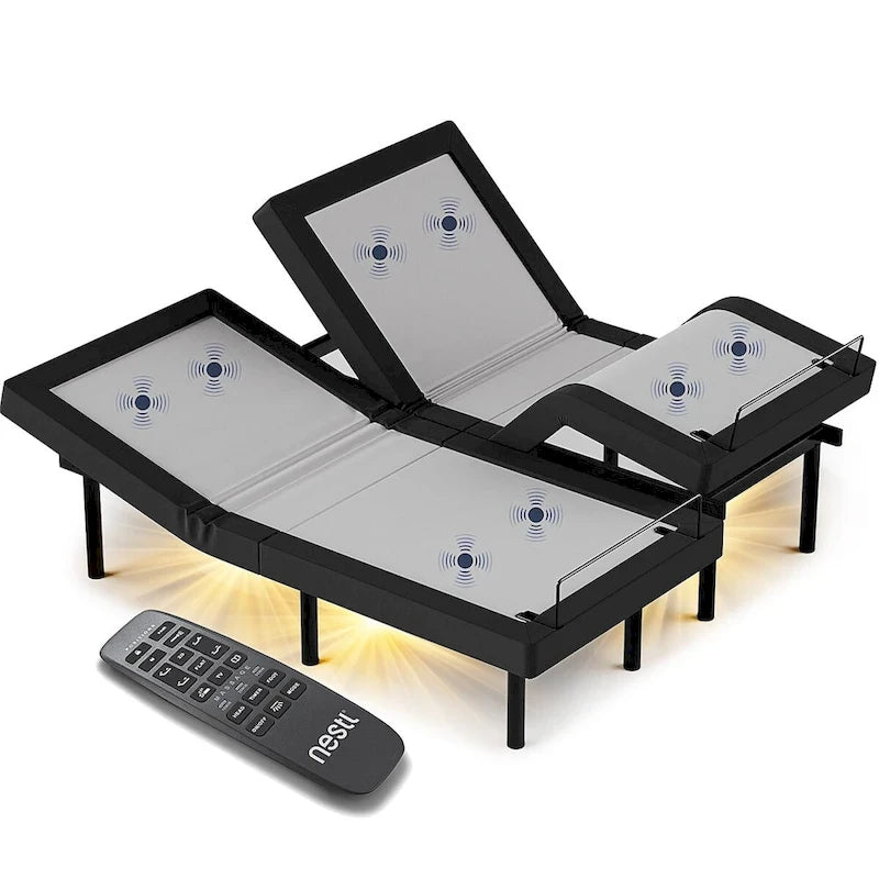 Cadre de lit de massage réglable avec télécommande sans fil, lumière LED et port USB