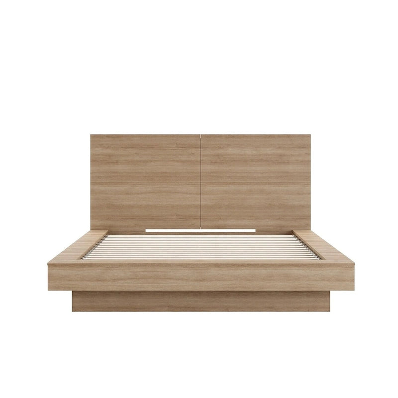 Tête de lit avec rangement et étagères latérales, en chêne, pour lit plateforme surbaissé, aucun sommier tapissier requis