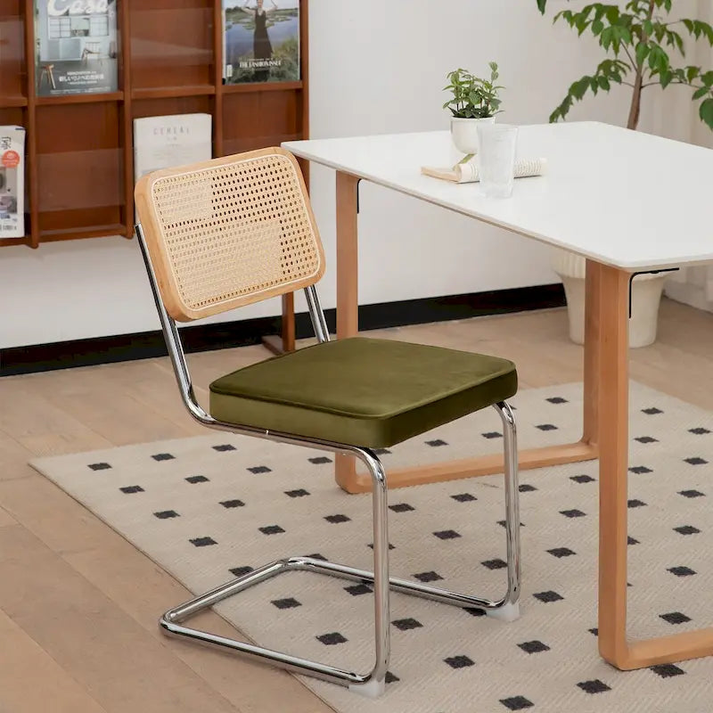 Lot de 2 chaises de salle à manger cantilever, style Mid-Century, dossier en rotin, assise rembourrée