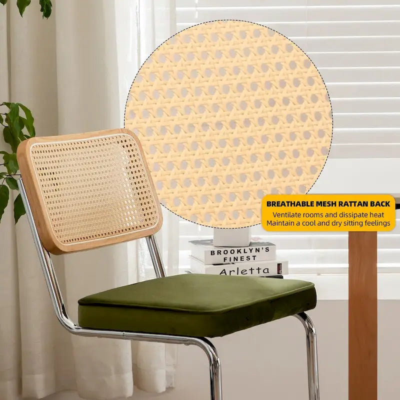 Lot de 2 chaises de salle à manger cantilever, style Mid-Century, dossier en rotin, assise rembourrée