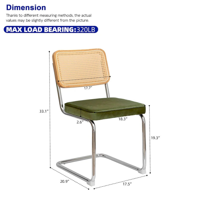 Lot de 2 chaises de salle à manger cantilever, style Mid-Century, dossier en rotin, assise rembourrée