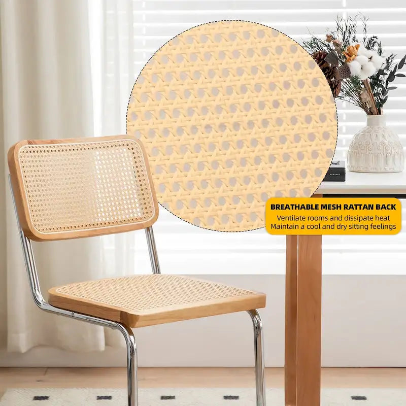 Lot de 2 chaises de salle à manger cantilever, style Mid-Century, dossier en rotin, assise rembourrée