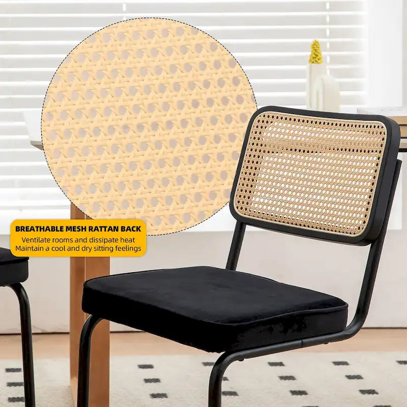 Lot de 2 chaises de salle à manger cantilever, style Mid-Century, dossier en rotin, assise rembourrée
