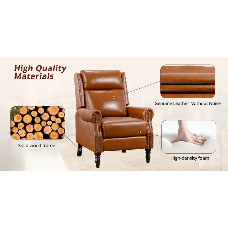 Fauteuil inclinable à pousser en cuir véritable Mid-Century avec garniture cloutée (Lot de 2)