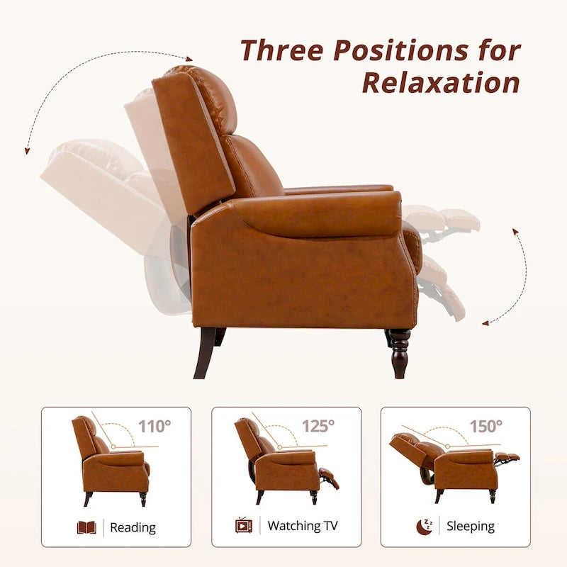Fauteuil inclinable à pousser en cuir véritable Mid-Century avec garniture cloutée (Lot de 2)