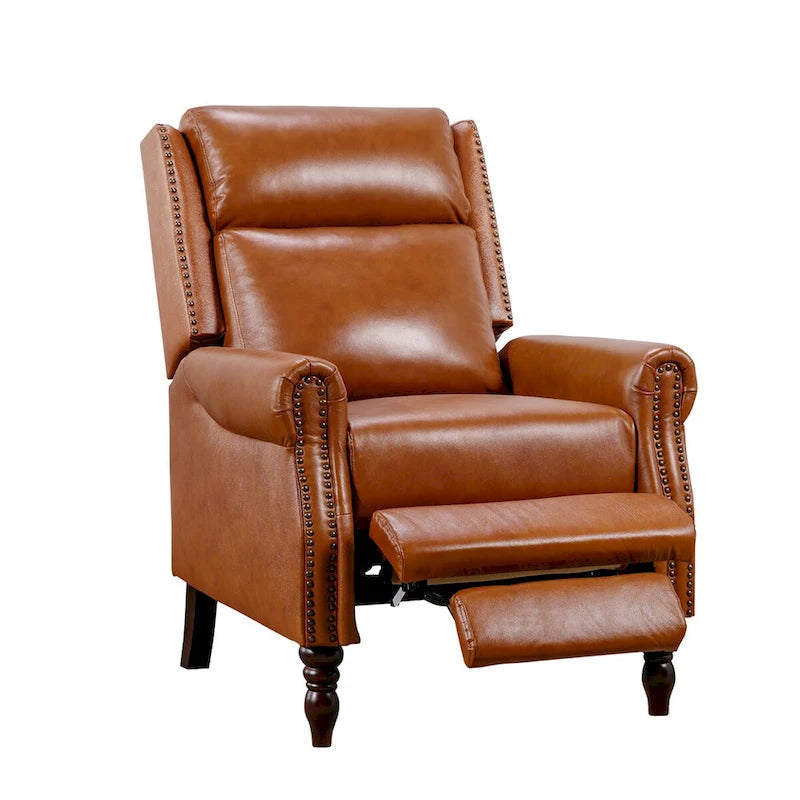 Fauteuil inclinable à pousser en cuir véritable Mid-Century avec garniture cloutée (Lot de 2)