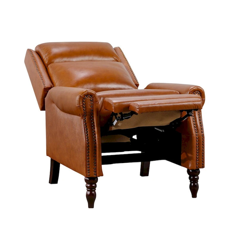 Fauteuil inclinable à pousser en cuir véritable Mid-Century avec garniture cloutée (Lot de 2)