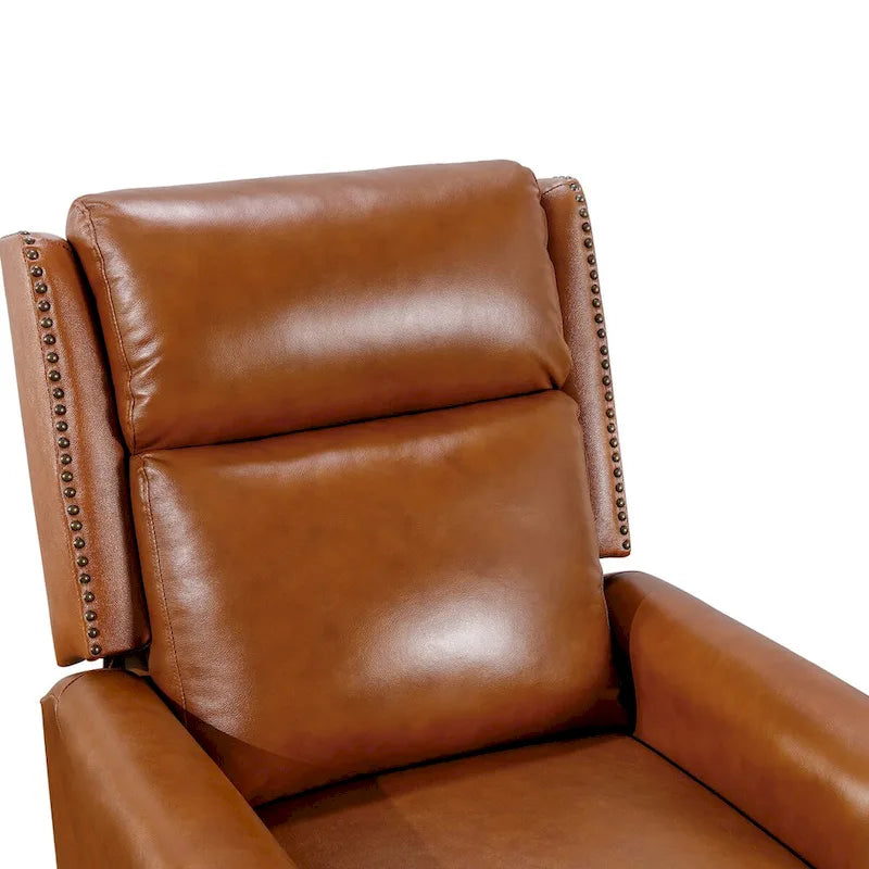 Fauteuil inclinable à pousser en cuir véritable Mid-Century avec garniture cloutée (Lot de 2)