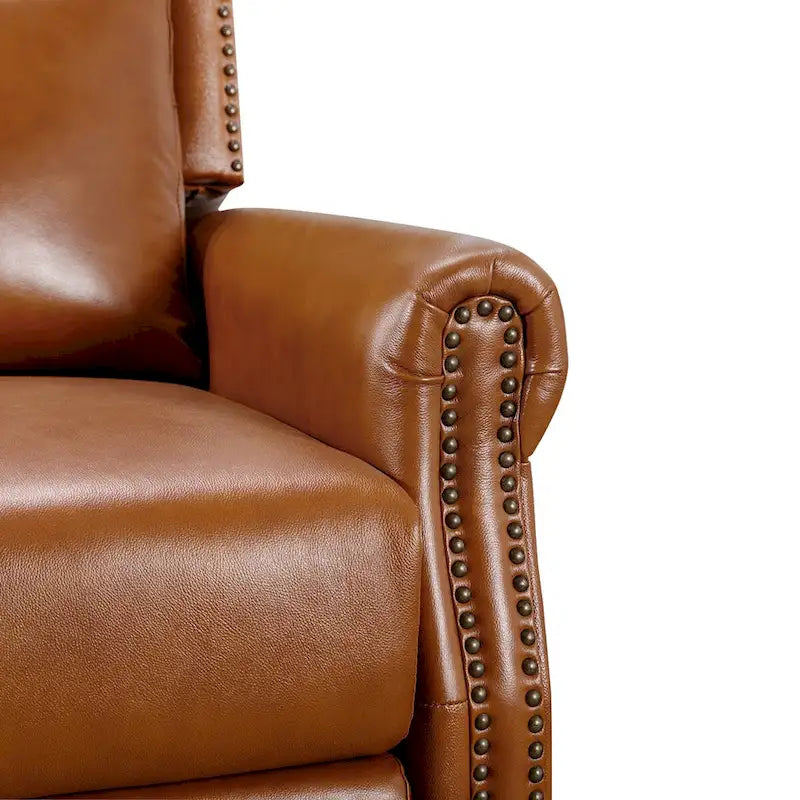 Fauteuil inclinable à pousser en cuir véritable Mid-Century avec garniture cloutée (Lot de 2)