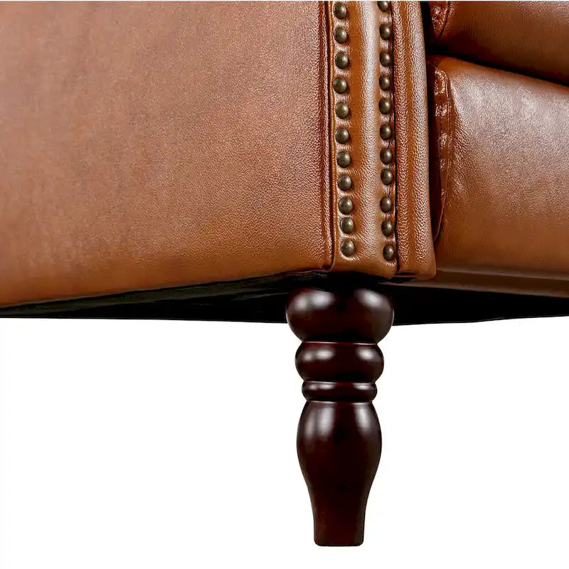 Fauteuil inclinable à pousser en cuir véritable Mid-Century avec garniture cloutée (Lot de 2)