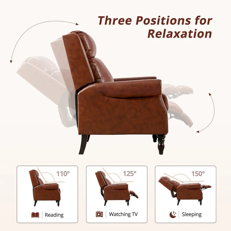 Fauteuil inclinable à pousser en cuir véritable Mid-Century avec garniture cloutée (Lot de 2)