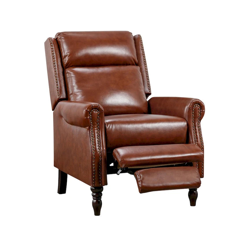 Fauteuil inclinable à pousser en cuir véritable Mid-Century avec garniture cloutée (Lot de 2)