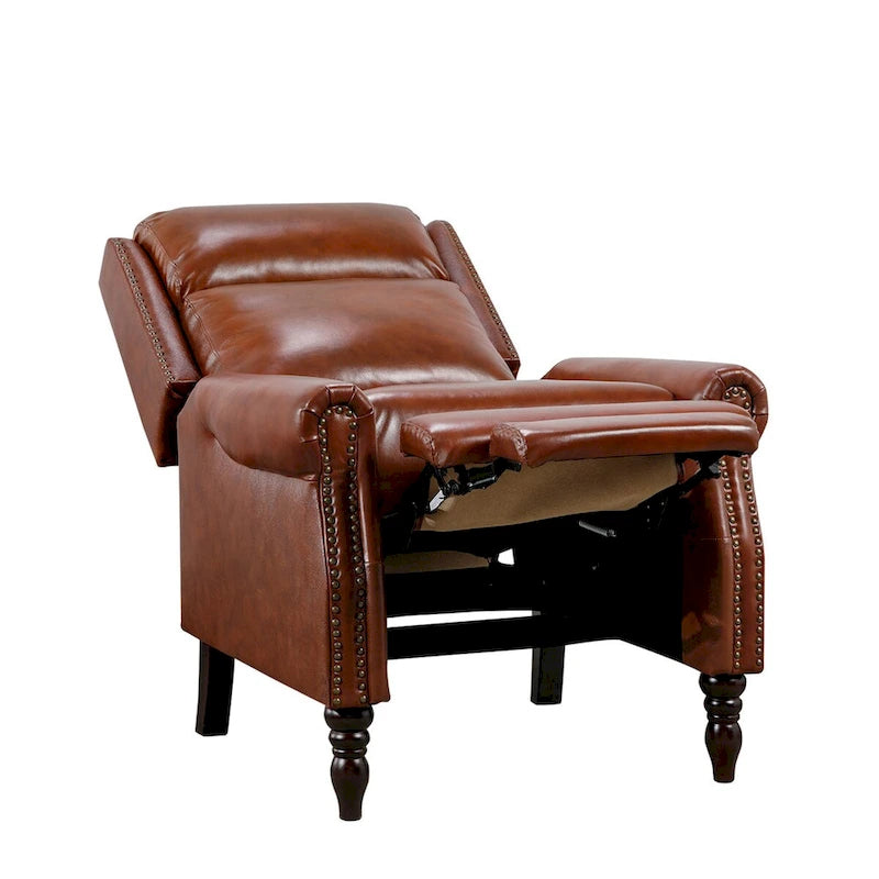 Fauteuil inclinable à pousser en cuir véritable Mid-Century avec garniture cloutée (Lot de 2)