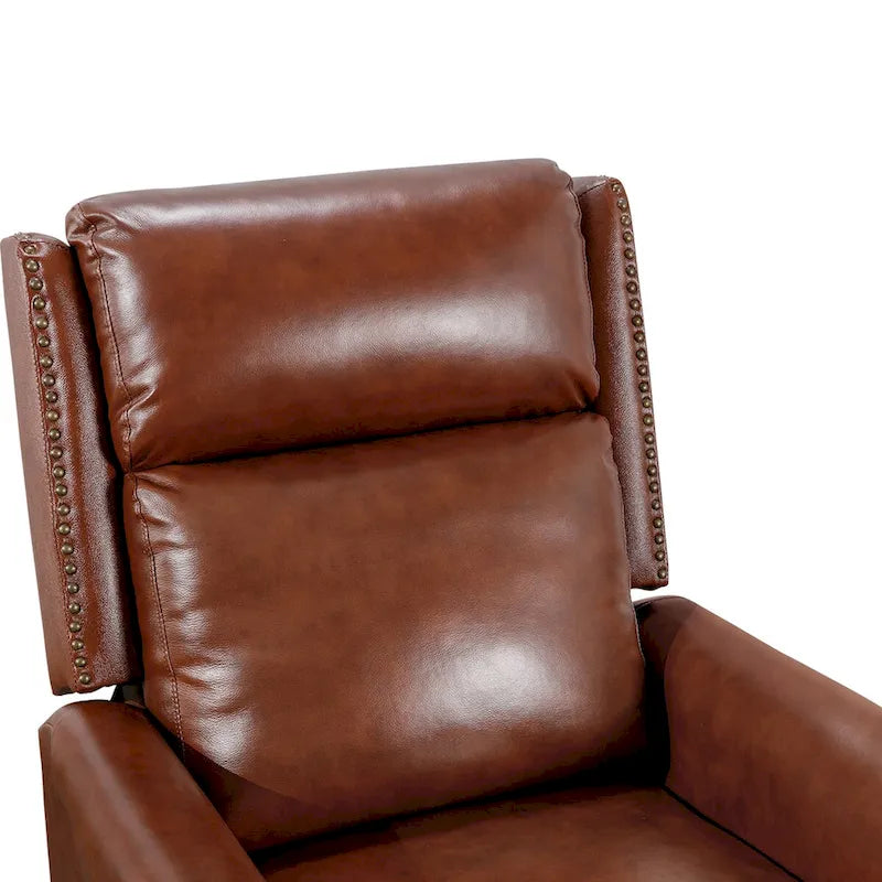 Fauteuil inclinable à pousser en cuir véritable Mid-Century avec garniture cloutée (Lot de 2)