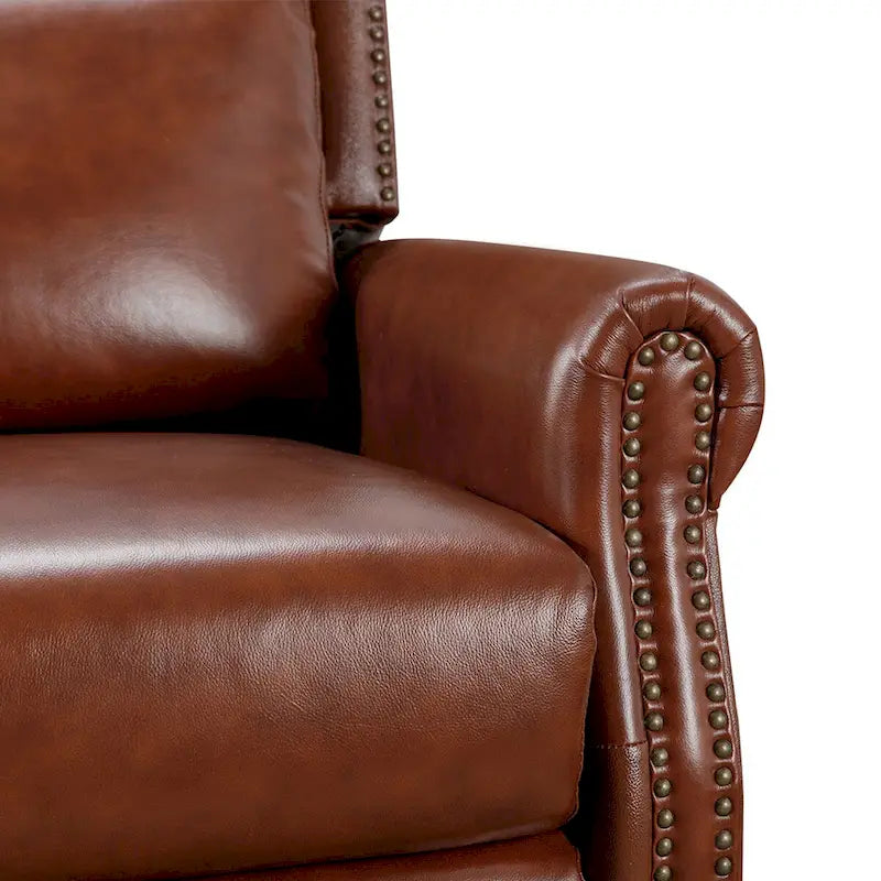 Fauteuil inclinable à pousser en cuir véritable Mid-Century avec garniture cloutée (Lot de 2)