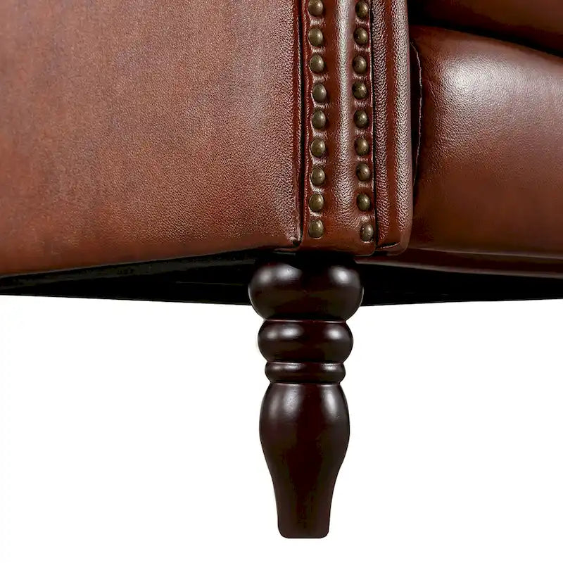 Fauteuil inclinable à pousser en cuir véritable Mid-Century avec garniture cloutée (Lot de 2)