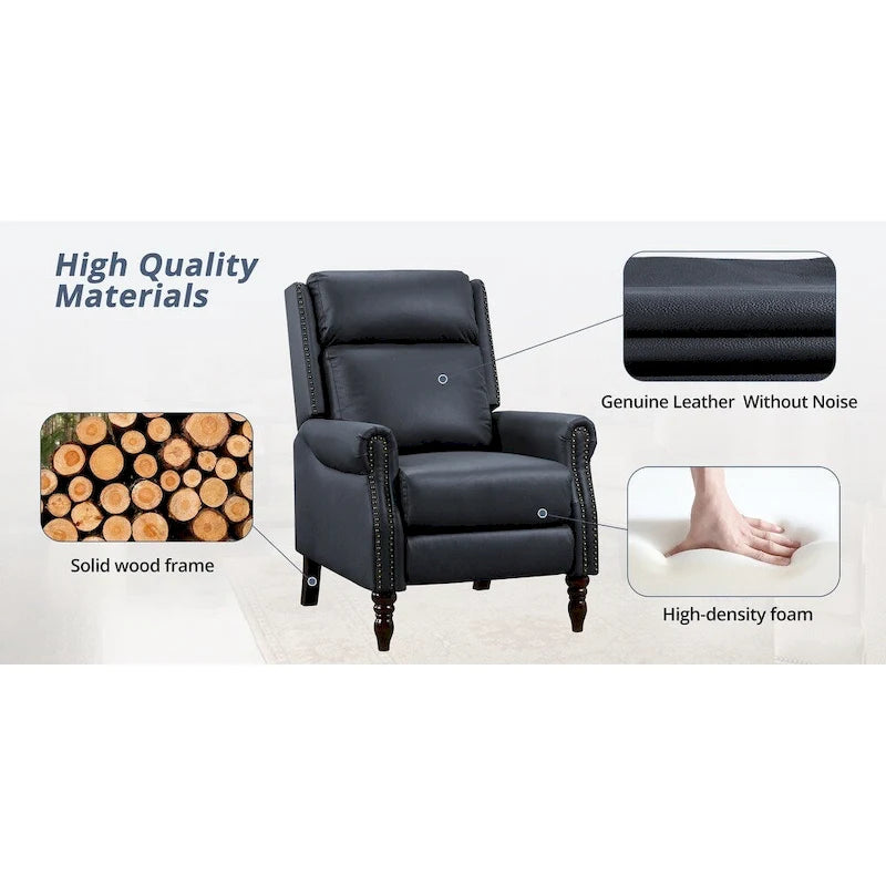 Fauteuil inclinable à pousser en cuir véritable Mid-Century avec garniture cloutée (Lot de 2)