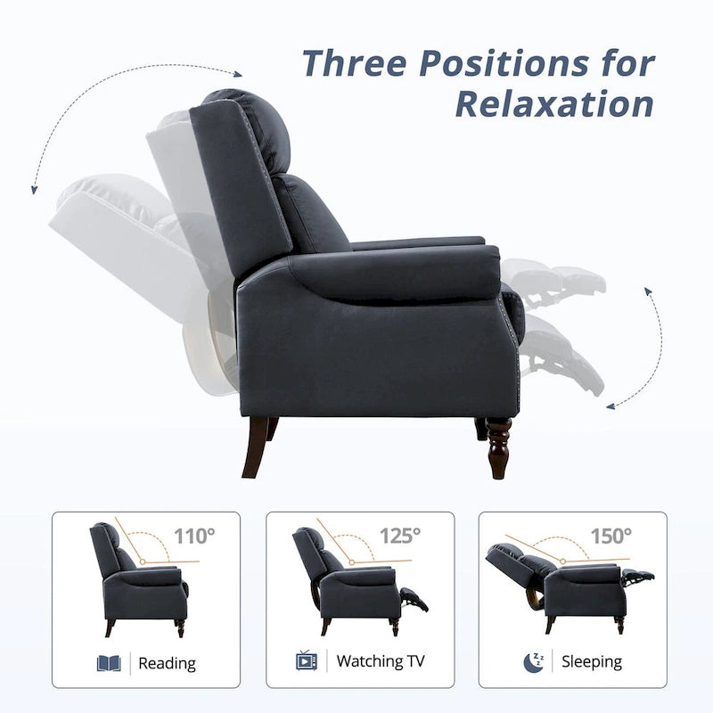 Fauteuil inclinable à pousser en cuir véritable Mid-Century avec garniture cloutée (Lot de 2)
