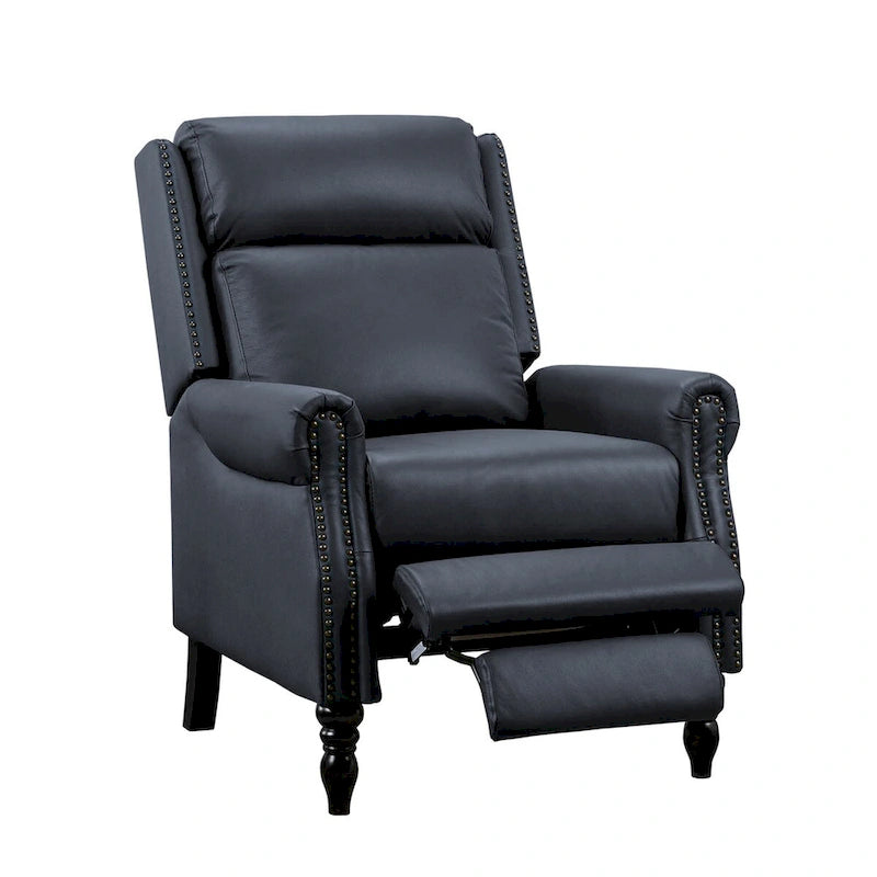 Fauteuil inclinable à pousser en cuir véritable Mid-Century avec garniture cloutée (Lot de 2)