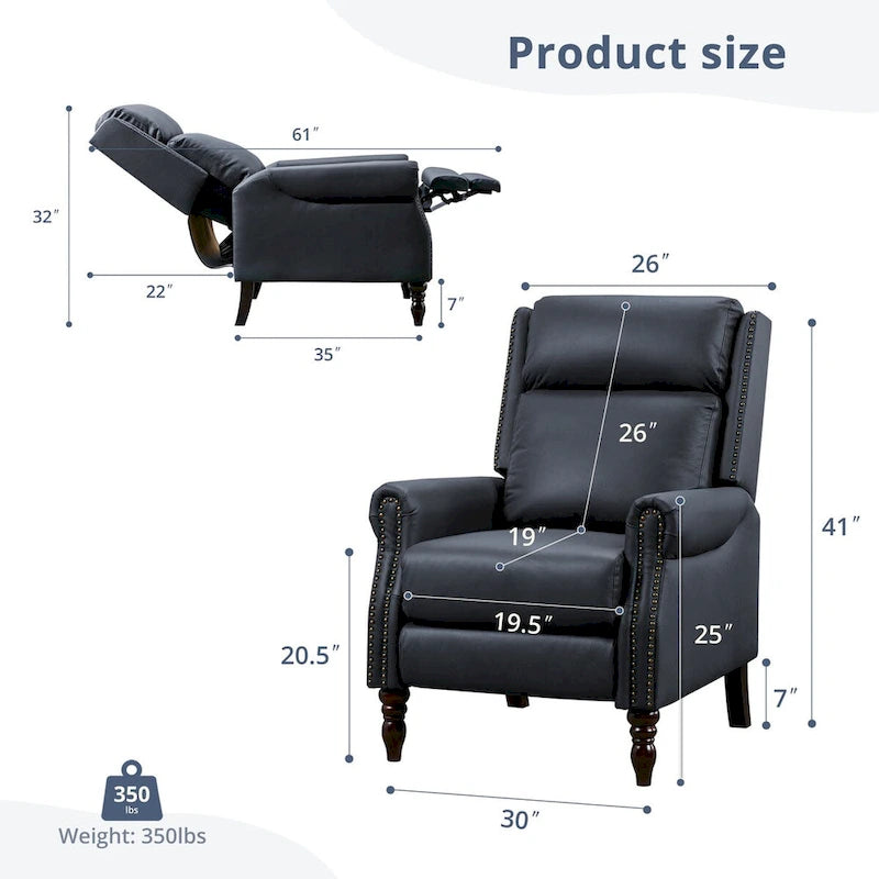Fauteuil inclinable à pousser en cuir véritable Mid-Century avec garniture cloutée (Lot de 2)