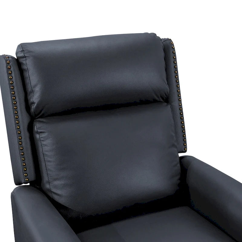 Fauteuil inclinable à pousser en cuir véritable Mid-Century avec garniture cloutée (Lot de 2)