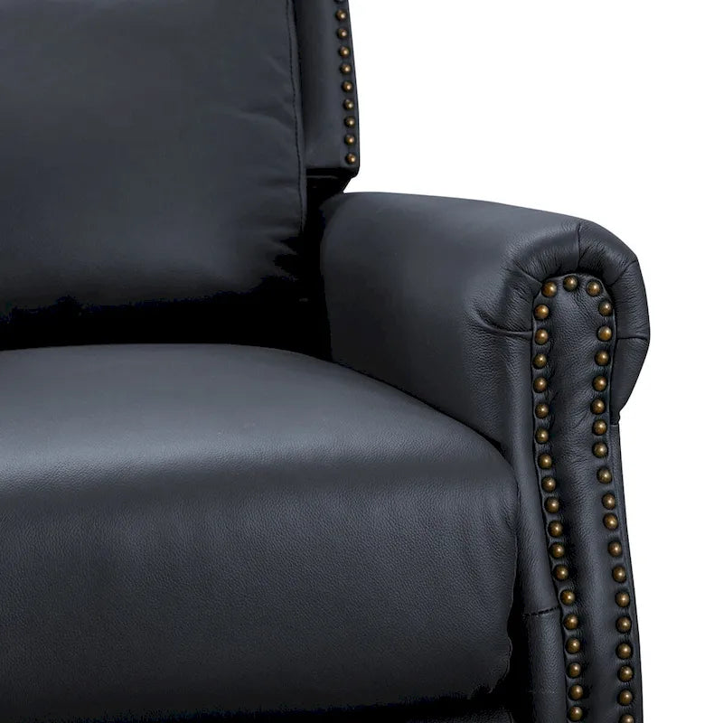 Fauteuil inclinable à pousser en cuir véritable Mid-Century avec garniture cloutée (Lot de 2)