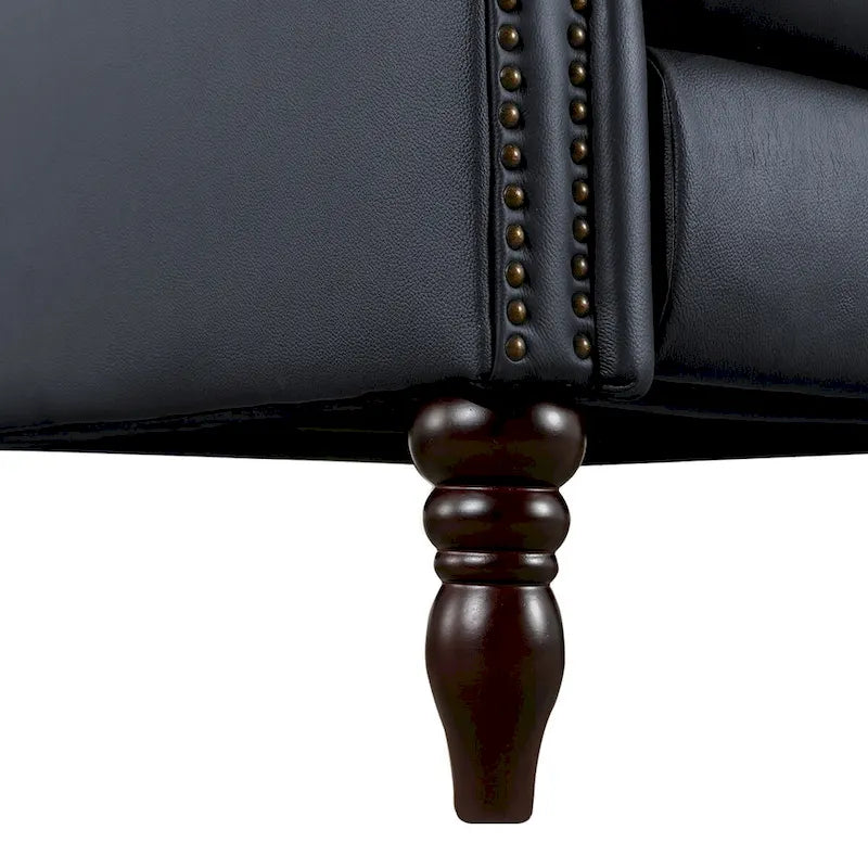Fauteuil inclinable à pousser en cuir véritable Mid-Century avec garniture cloutée (Lot de 2)