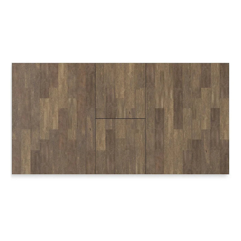 Table de salle à manger avec rallonge style ferme, placage de bois de boucher, piétement noir en X
